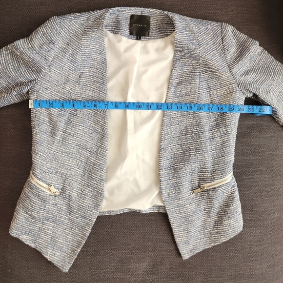 Dynamite Tweed style Open light blue & white Blazer High-low cut Size Medium - Picture 6 of 11